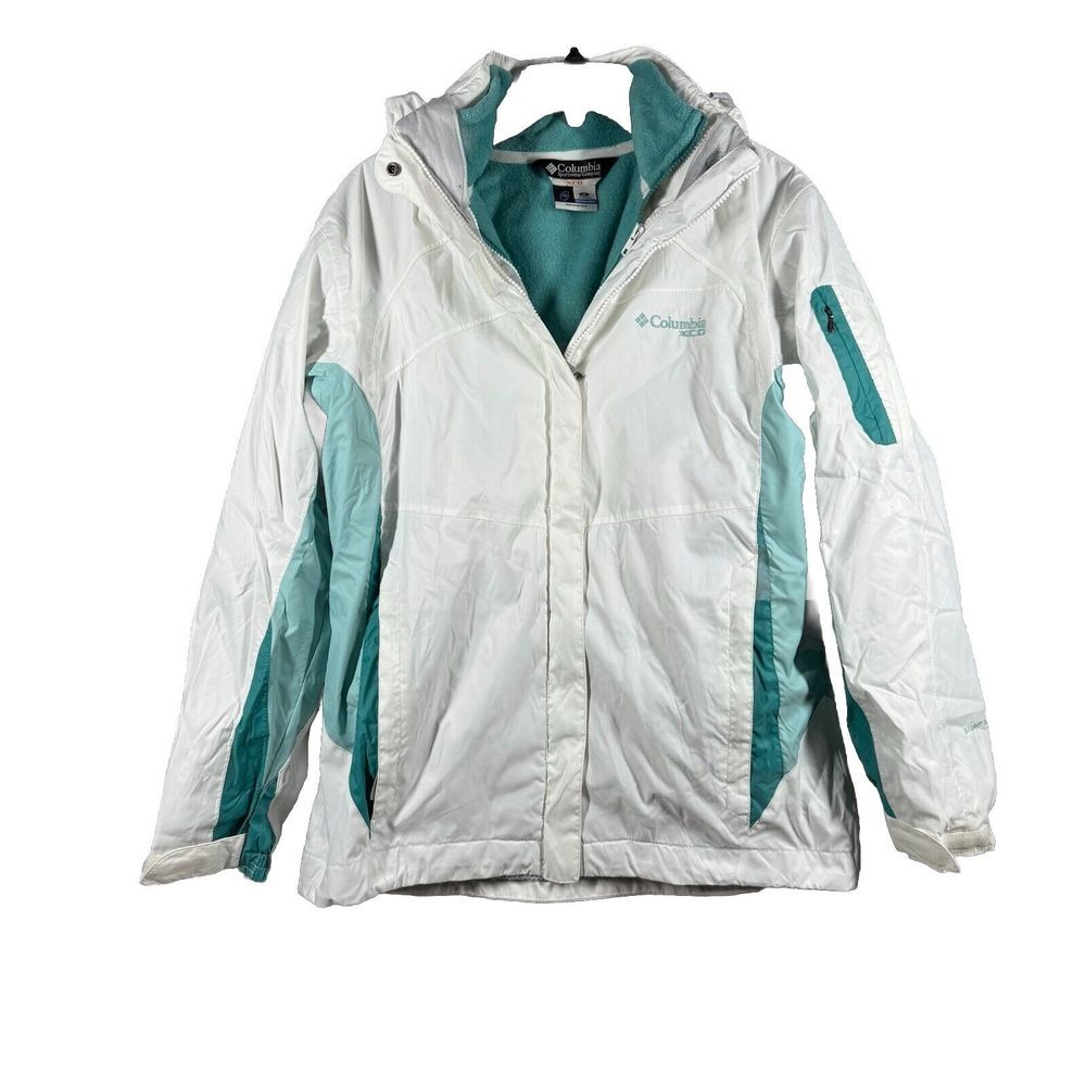 Columbia Interchange White Aqua 3 In 1‎ Coat Womens Size Medium M Hooded Jacket